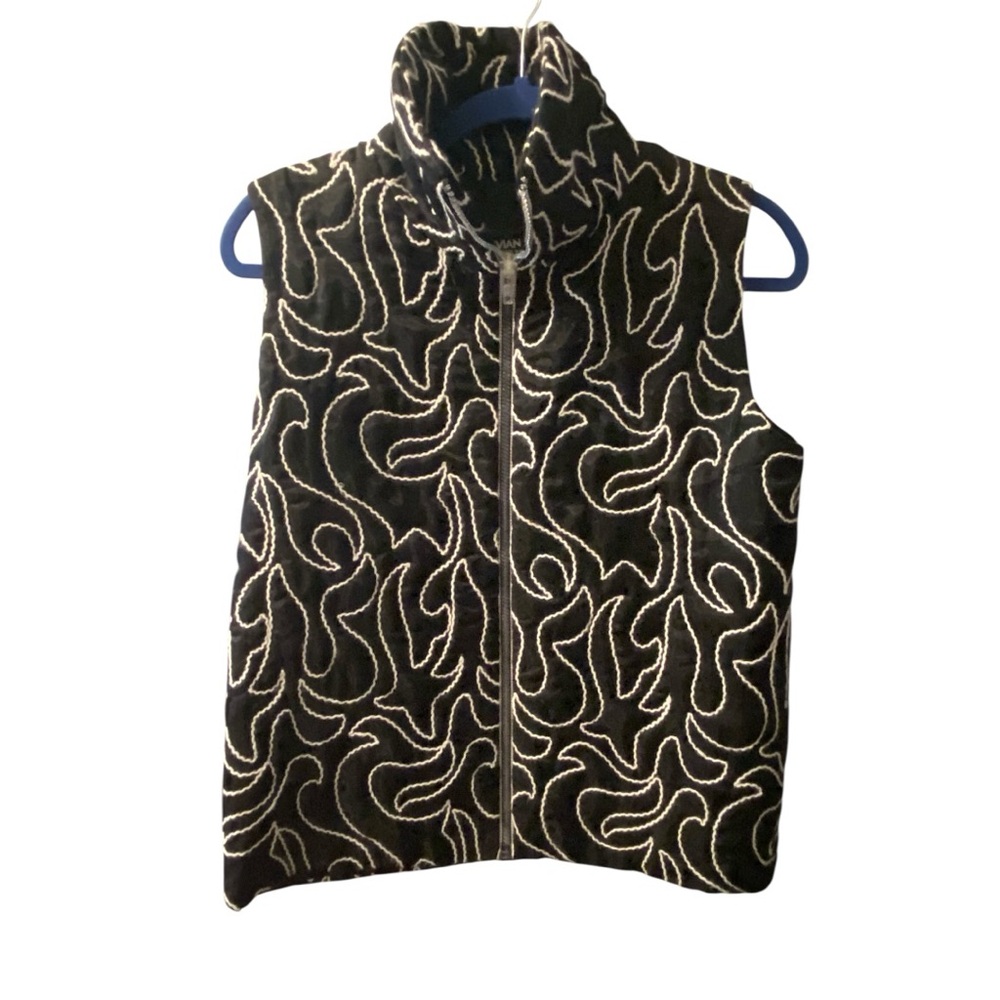 Vivian Shyu Black & White Zippered Sleeveless Vest Size Medium